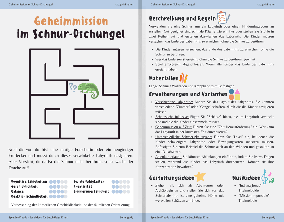 Beispiel-Doppelseite aus dem eBook: Beschreibung · Materialien · Varianten · Musikideen