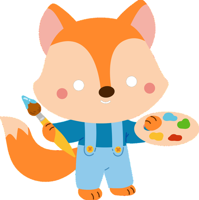 Maskottchen Fuchs mit Pinsel und Farbpalette — Symbol für Kreativität
